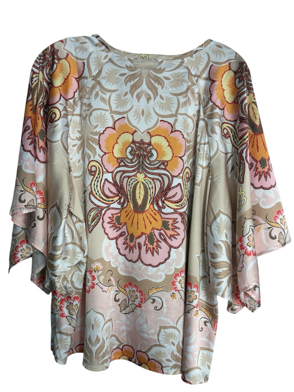 CHICO's Beige Cream Blouse w/ Pink and Yellow Floral Print Size 2.5 (14) - Picture 5 of 13